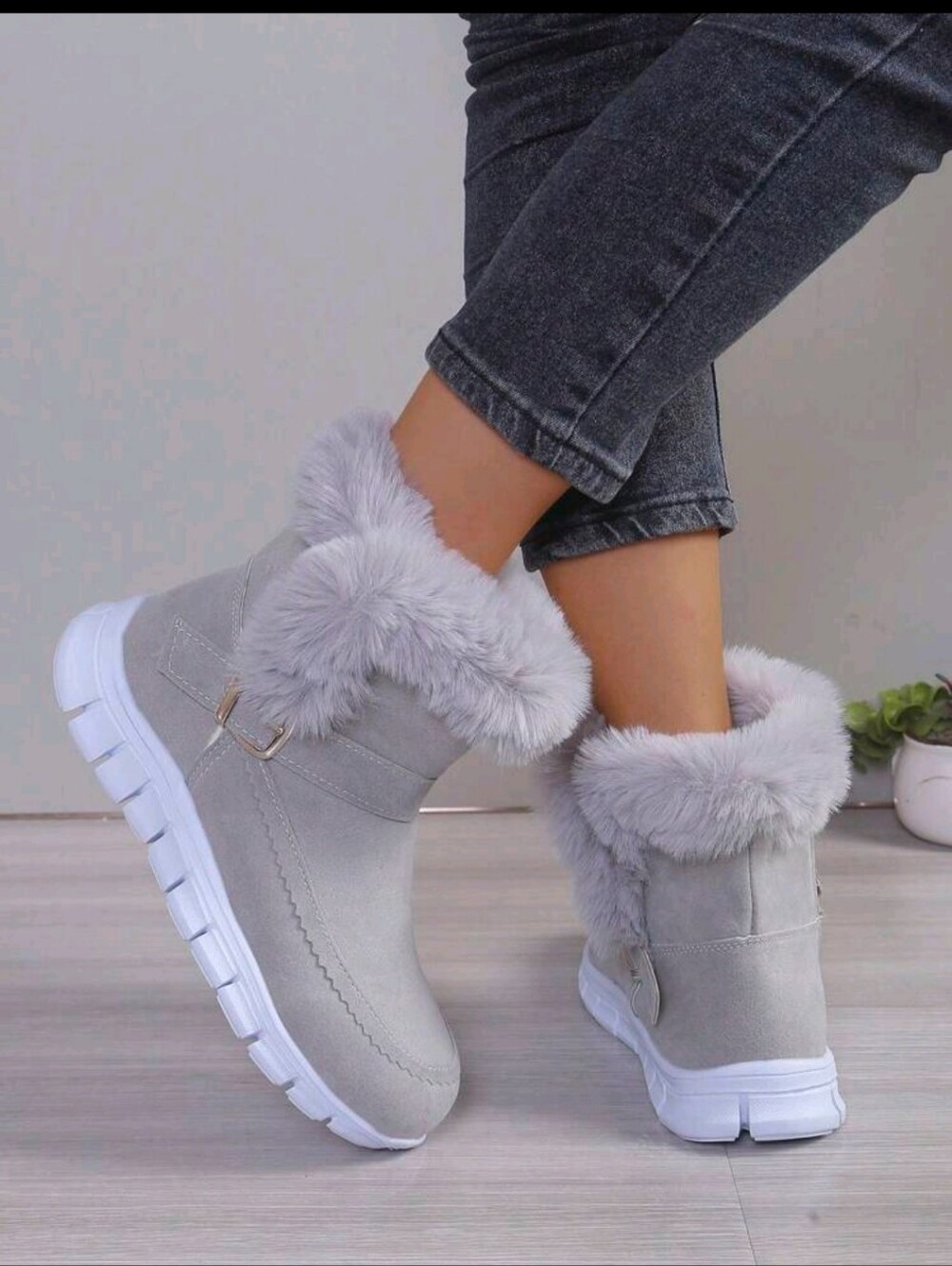 **WOMEN'S FAUX FUR ANKLE BOOTS - LIGHT GRAY** 🤍❄️❄️👢💲💲💲💲💲💲